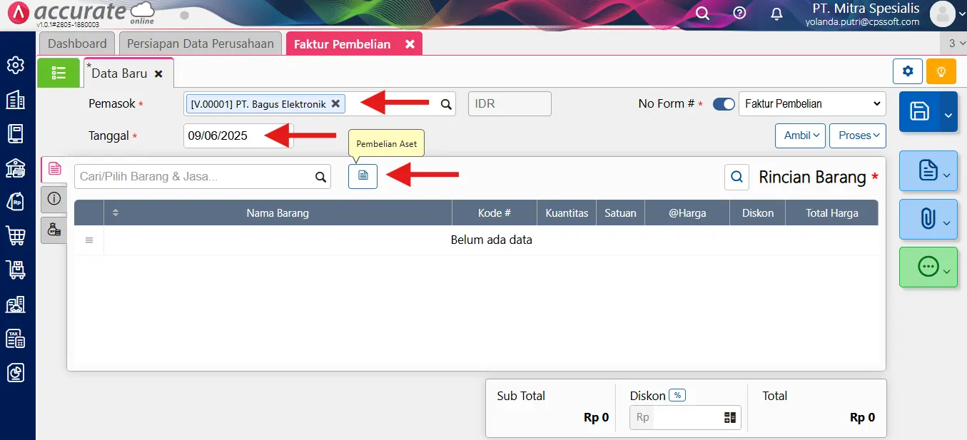 Cara mencatat pembelian aset tetap melalui faktur pembelian